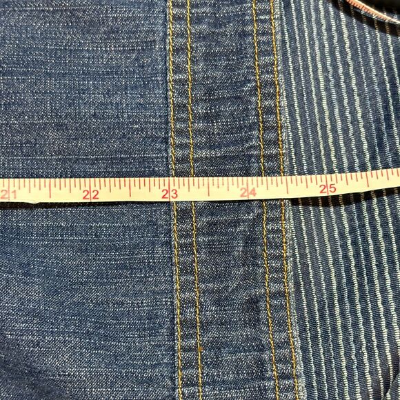 Krazy Kat Denim Jacket Women’s L Boho Western Ruffle Pearl Snap Y2K Bling - Picture 5 of 6